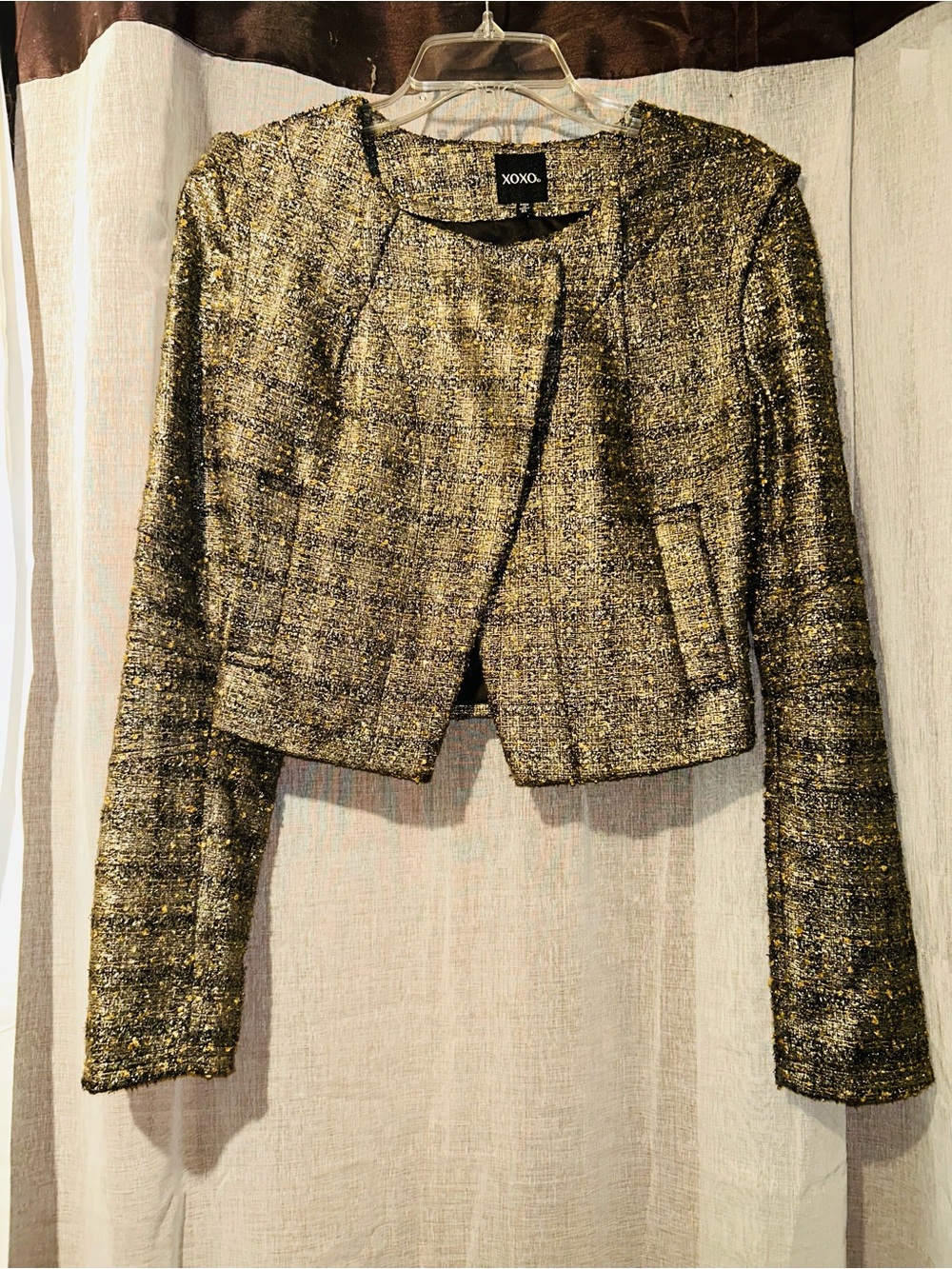 XOXO Metallic Gold Black Tweed Cropped Jacket Blazer XL